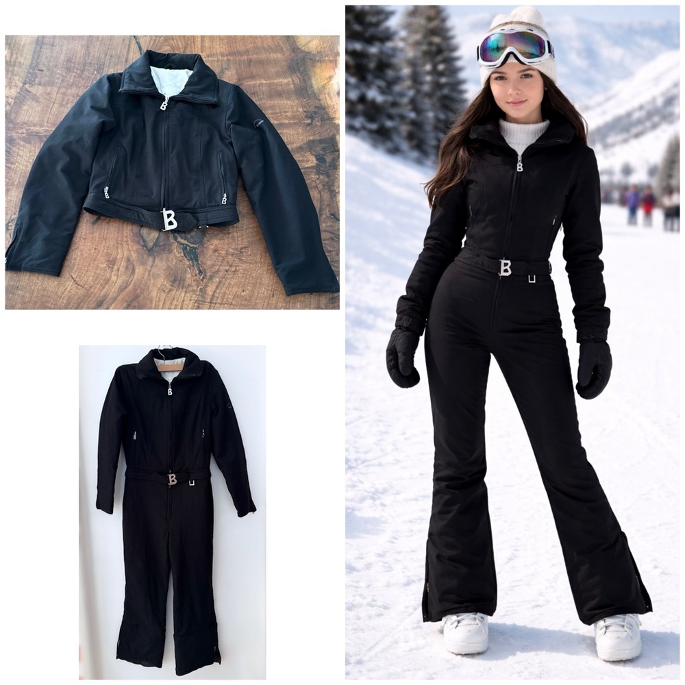 Bogner Black “B” Logo Belted Detachable Ski Snowboarding Pant Jacket Ski Suit